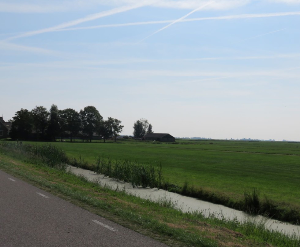 Foto met erfbeplanting als groene eilanden in het landschap