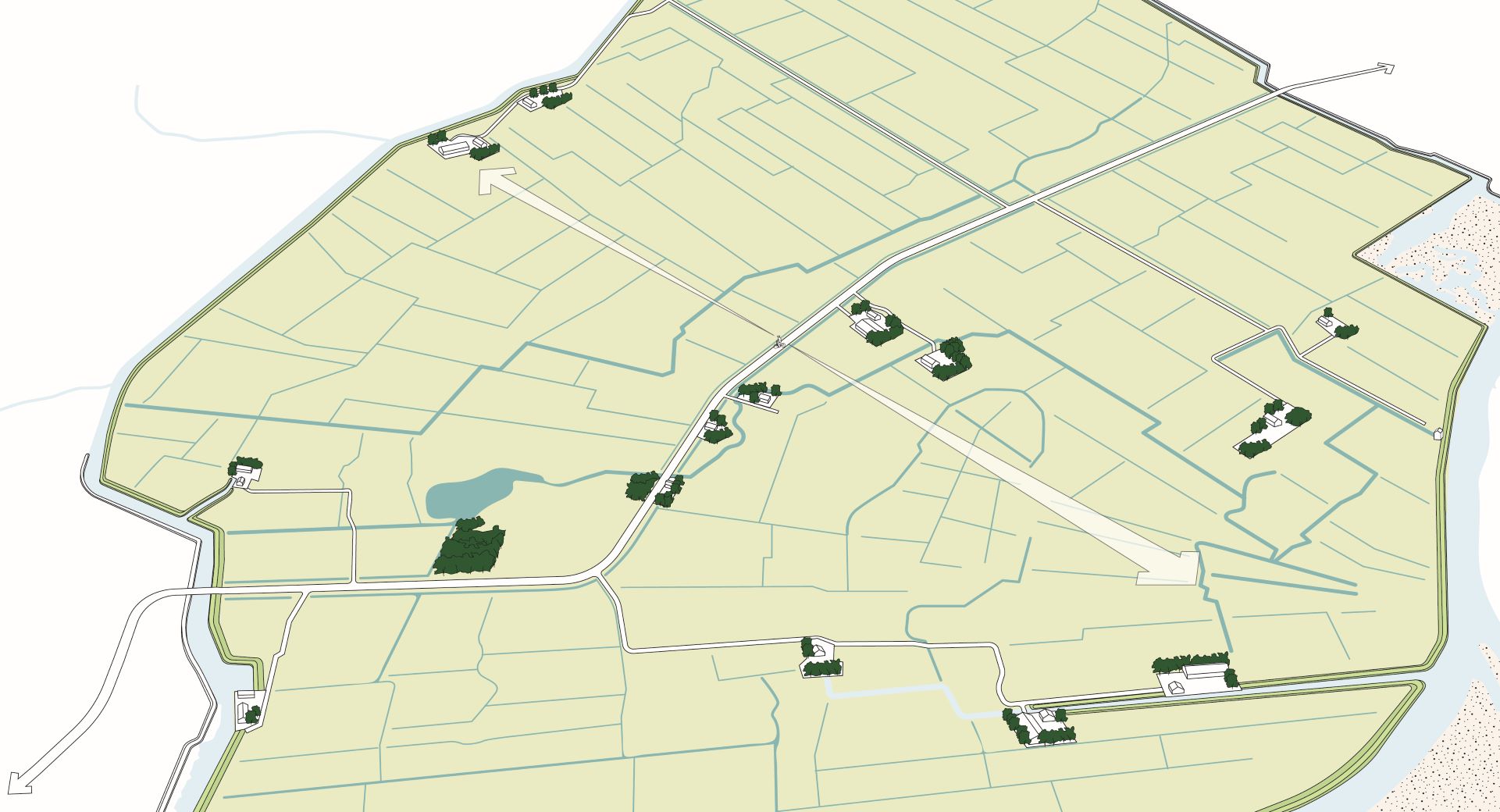 Illustratie: Landschap met erfbeplanting en solitaire bosjes